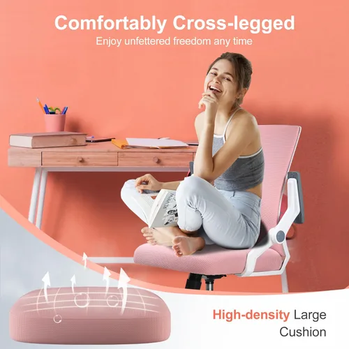 Miniatura 7 de COMHOMA Silla de oficina con reposabrazos abatibles, silla de escritorio ergonómica para computadora con soporte lumbar adaptable y malla Rosa