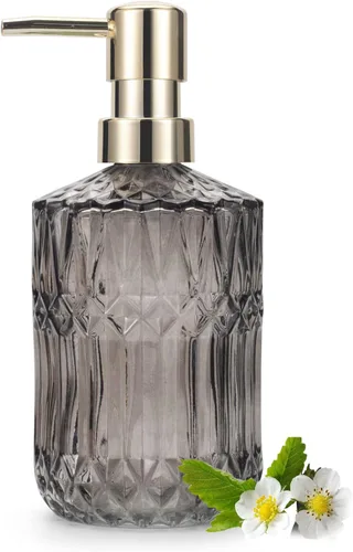 IVAILEX Dispensador de jabón de vidrio de 12 oz/13.2 fl oz para baño y cocina, dispensador de jabón de manos/loción con bomba de plástico ABS, gris