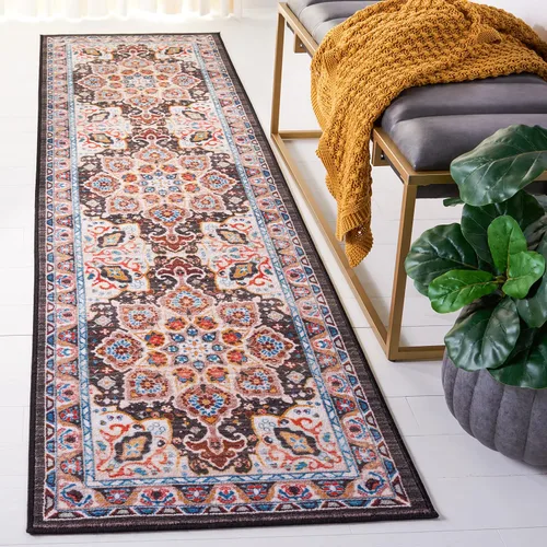 SAFAVIEH Riviera Collection - Alfombra lavable de 2 pies 2 pulgadas x 9 pies, beige y carbón, antideslizante y fácil de limpiar, ideal para sala de