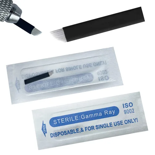 S16 30 agujas de microblading para cejas 0.007 in nano, máquina de maquillaje permanente suministra aguja manual de tatuaje 16 agujas inclinadas