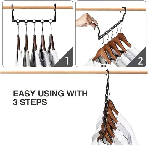 Miniatura 4 de REPYL 10 perchas mágicas para ahorrar espacio, soporte de plástico resistente, organizador de ropa pesada para dormitorios, apartamentos, armarios