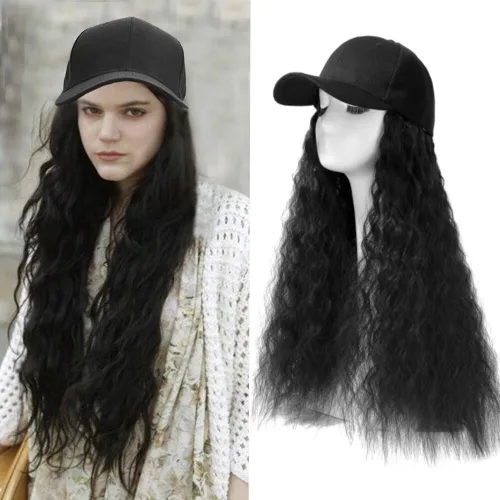 Miniatura 8 de Extensiones de cabello sintético Bobo corto con gorra de béisbol negra de 9 pulgadas, peluca con gorro de cabello negro y marrón para mujer, peluca