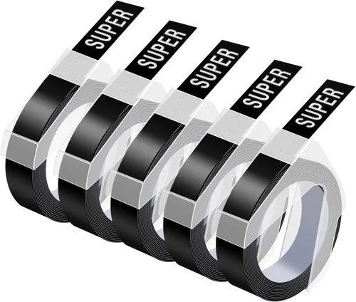 USUPERINK Paquete de 5 etiquetas de plástico 3D compatibles con Dymo 520109, cinta blanca sobre negra, 0.354 in 3/8 pulgadas x 9.8 ft, 9.8 pies, uso