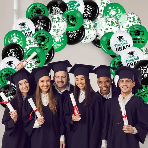 Miniatura 7 de Honoson 72 globos de fiesta de graduación, color verde y negro, decoración de graduación de 2026, globos de látex de felicitaciones, suministros