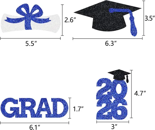 Miniatura 5 de Centro de mesa de graduación Decoración de mesa de centro de fiesta, palillos con purpurina, tapa de graduación para clase, fotomatón, favores, azul