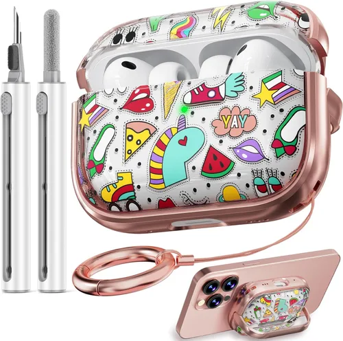 Miniatura 53 de Inesore Funda para AirPods Pro 3 2025 con cerradura, funda transparente floral para mujeres, compatible con Apple Airpods Pro de 3ª