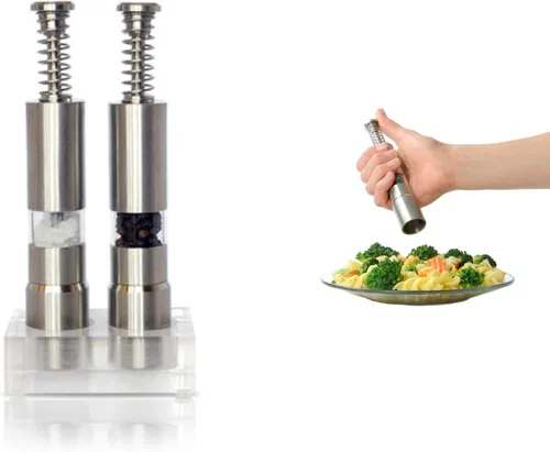 Molinillo moderno de sal con botón pulsador, molinillo de pimienta, accesorios de cocina originales Grind Gourmet para bombear y moler, molinillo de