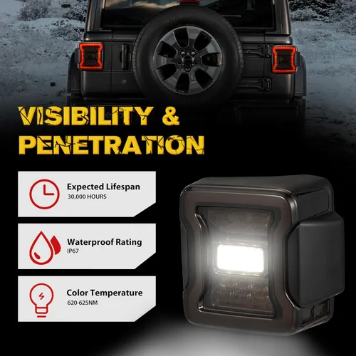 Miniatura 5 de FIERYRED Luces traseras LED JK compatibles con Jeep Wrangler JK 2007-2017, luces traseras ahumadas para señal de giro, correr/freno y marcha atrás
