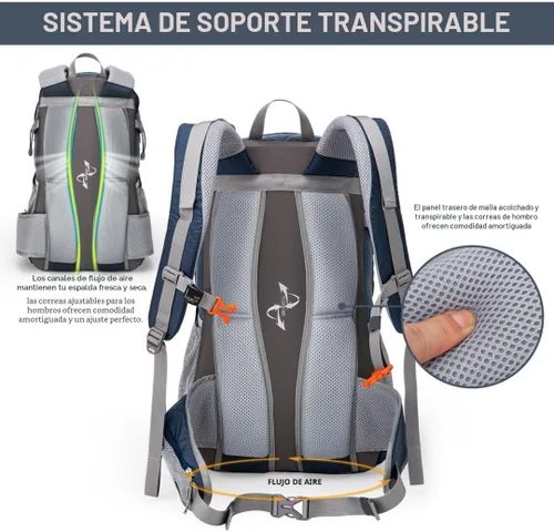 Miniatura 5 de Mochila de senderismo MOUNTAINTOP de 25 L/40 L, mochila de viaje ligera para senderismo al aire libre, camping para hombres y mujeres Azul y naranja