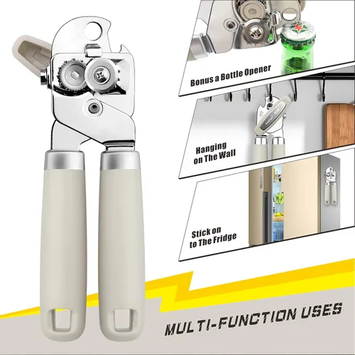 Miniatura 5 de PrinChef Abrelatas manual, abridor de botellas de lata con imán, sin problemas, elevación de la tapa, abrelatas de mano borde liso con hoja afilada