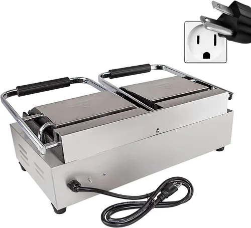 Miniatura 7 de ALDKitchen Prensa Panini doble Sandwichera semicanal y semicapa Placas de hierro fundido Revestimiento antiadherente 110 V