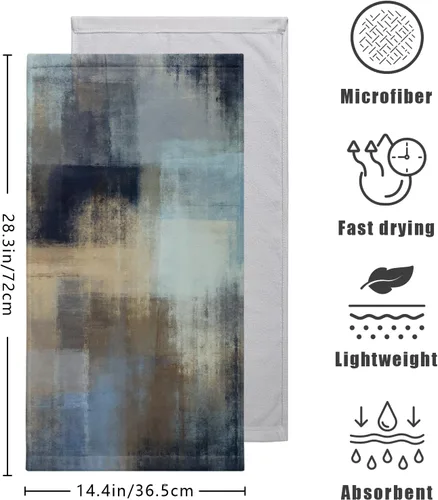 Miniatura 2 de Toallas de Mano Azul Gris Marrón para Baño Negras Pintura Moderna de Arte Abstracto Toallas de Cocina Suave Absorbente Toalla de Huésped Punta