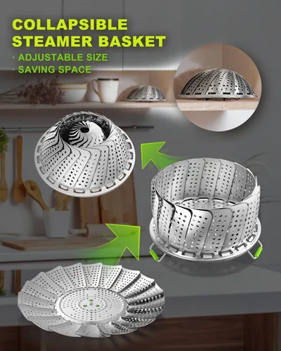 Miniatura 8 de Cesta vaporera de verduras de 2 capas para olla, canasta de vapor de acero inoxidable de alta calidad, canasta separable de acero inoxidable