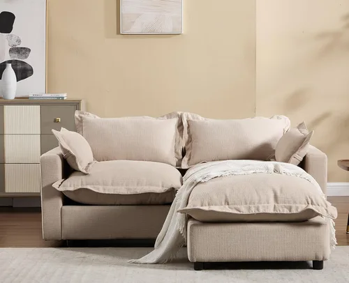 Miniatura 22 de chairus Sofá modular modular de 97 pulgadas con asiento profundo otomano movible, juego de sofá de lino con almohadas suaves en forma de L para sala
