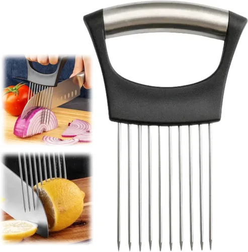 Miniatura 5 de Soporte de cebolla mejorado para rebanar, cortador de cebolla de limón de acero inoxidable para rebanar, cortador de verduras para patatas y Redonda