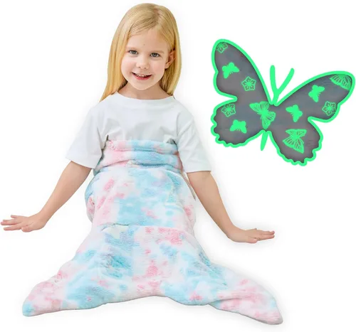 Miniatura 16 de Viviland Manta de cola de sirena – Manta de felpa de sirena para niñas, para todas las estaciones, manta de franela suave para acurrucarse, saco