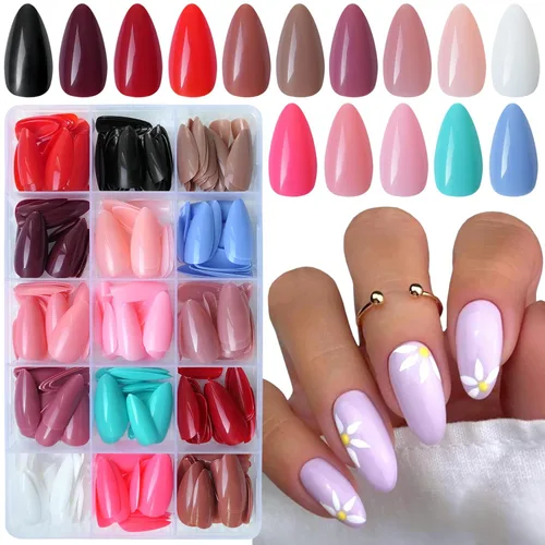 Miniatura 7 de 360 uñas postizas a presión de ataúd, uñas postizas cortas de bailarina, uñas postizas acrílicas de color de cobertura completa, puntas de uñas