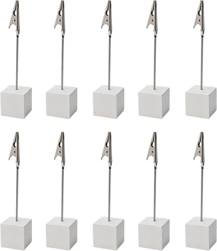 Miniatura 9 de 10PCS Brown Wooden Cube Base Memo Clip Holders, Alligator Clip Stands for Table Numbers, Place Cards, Photos and Wedding Decorations