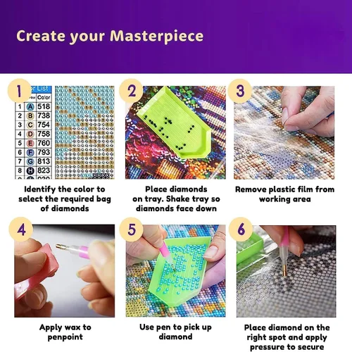 Miniatura 5 de Leatrice Juego de 6 piezas de arte de diamantes de Van Gogh para adultos, pintura de diamantes redondos, kit de pintura de gemas para adultos, Van