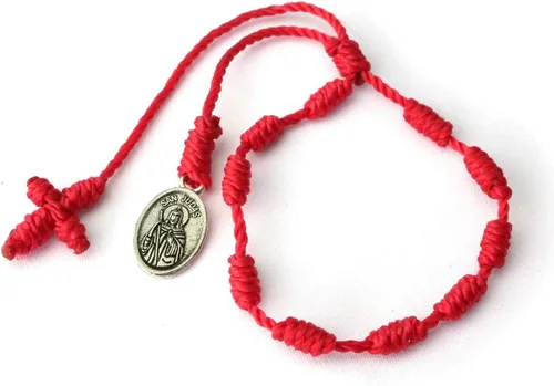 Mi San Judas Medalla Roja Rosario Colgante de Rosario Católico Cristiano Protección para Hombres Santos Mujeres Pulsera ReligiosaSan Judas Tadeo