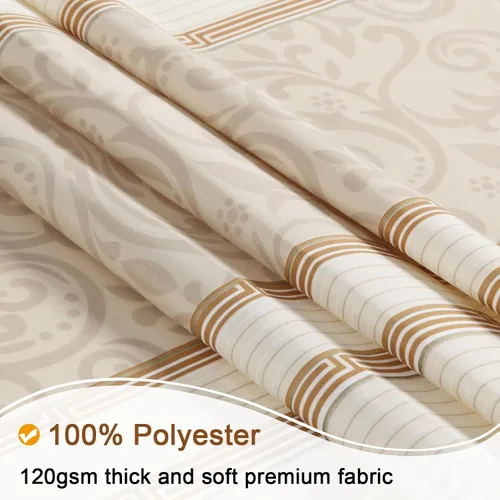 Miniatura 2 de Cortina de Ducha Larga de Tela, Cortinas de Ducha con Estampado de Rayas Beige y Damasco Taupe para Baño, Cortinas de Baño Impermeables, 72" An x