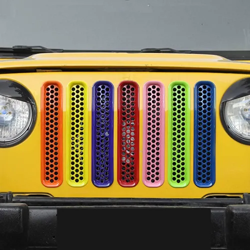 Miniatura 3 de Juego de 7 insertos de malla de rejilla frontal de ABS, kit de molduras compatibles con Jeep Wrangler TJ y Unlimited 1997-2006