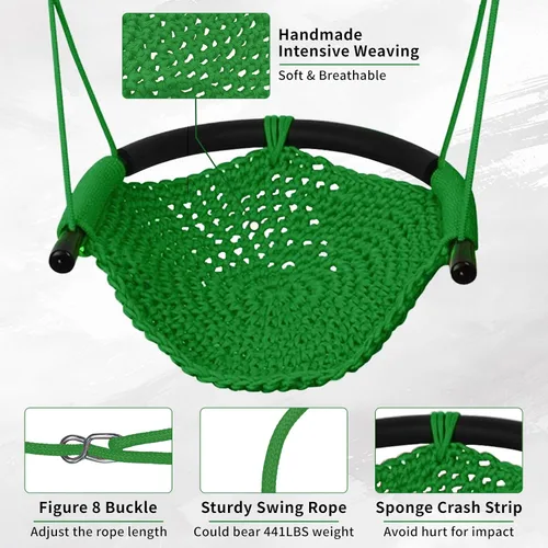 Miniatura 4 de Hi-Na Columpio de árbol para niños, asiento de columpio de cuerda ajustable para niños pequeños con ganchos a presión y correas, capacidad de 440