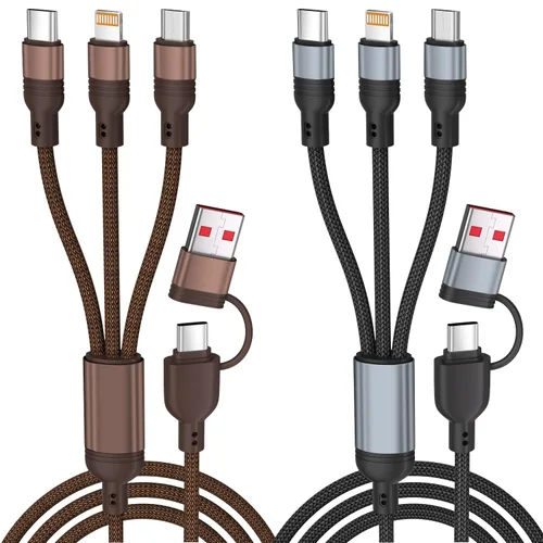 Miniatura 26 de Cable de carga múltiple (paquete de 2 cables de 4 pies) 3 en 1 para múltiples dispositivos, cable de carga universal trenzado de nailon para Negro