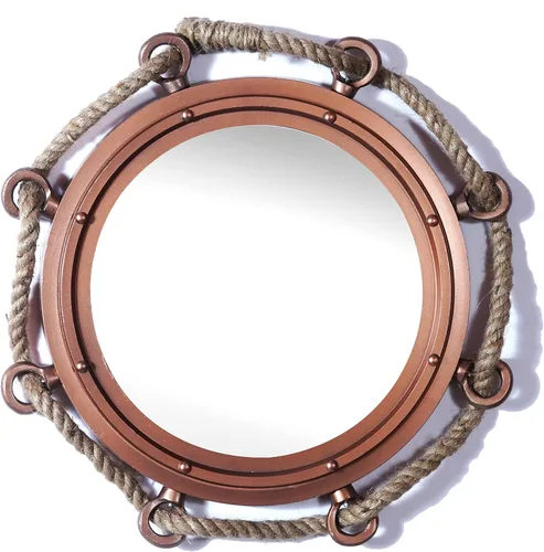 Espejo de buey náutico vintage envuelto en cuerda para decoración del hogar, decoración temática marítima de pirata, espejo de tocador (cobre mate,