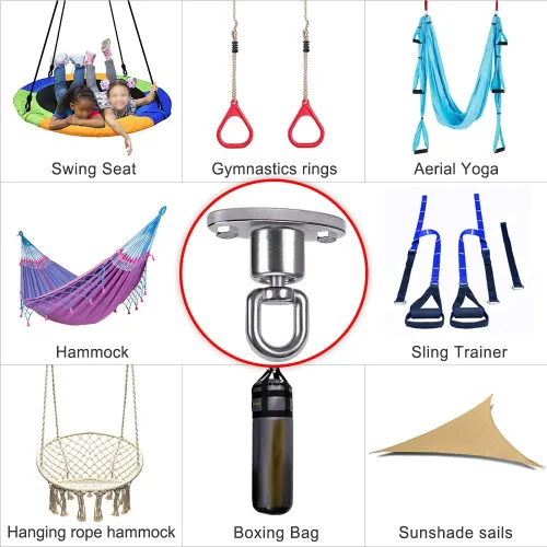 Miniatura 6 de SELEWARE Silent Ball Bearing Swing Hangers, resistente 360° giratorio giratorio gancho para patio de juegos de madera, hamaca de yoga, silla, bolsa