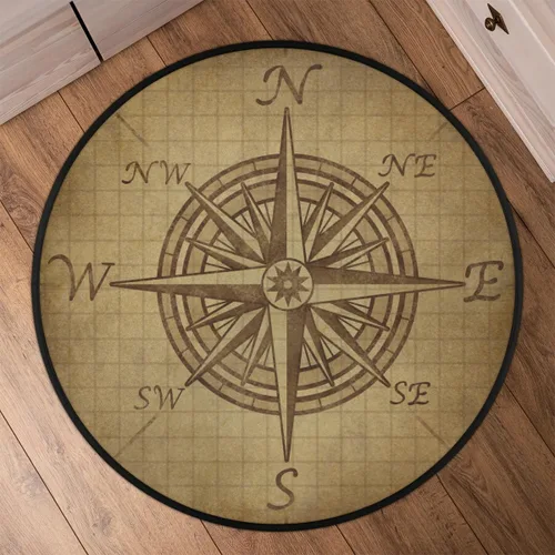 Miniatura 7 de Compass Rose - Alfombra redonda retro con patrón vintage, antideslizante, para dormitorio, sala de estar, estudio al aire libre, alfombra de juego
