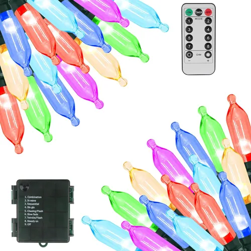 Miniatura 11 de Green Convenience - Guirnalda de luces de Navidad de 33 pies con 100 luces LED y función de memoria de temporizador, a baterías o USB, resistente al