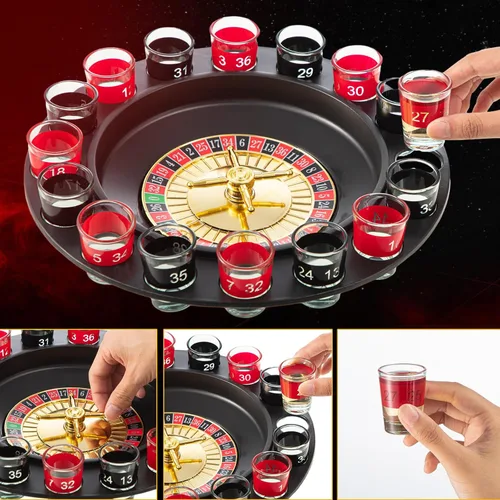 Miniatura 4 de Hiboom Juego de ruleta de vaso de chupito y juego de dados para beber, 16 vasos y 2 bolas para adultos, reuniones familiares, bares, suministros