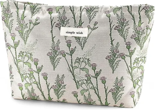 Miniatura 11 de URSKYTOUS Bolsa de maquillaje de flores de viaje, bolsas grandes para cosméticos florales para mujer, bonita bolsa de maquillaje con cremallera