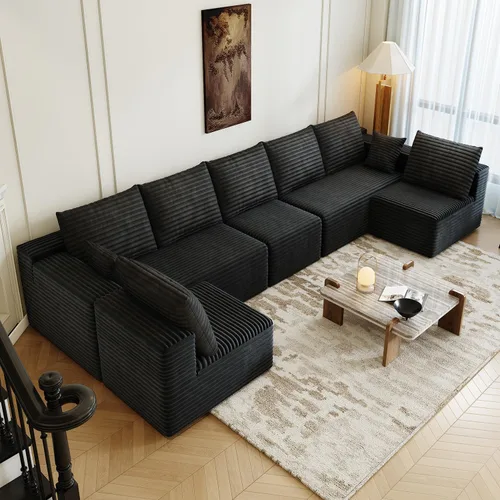 Miniatura 14 de Sofá seccional modular de 139.4", sofás minimalistas en forma de U con 2 otomanas chaise, sofá cama convertible moderno de asiento profundo, tela