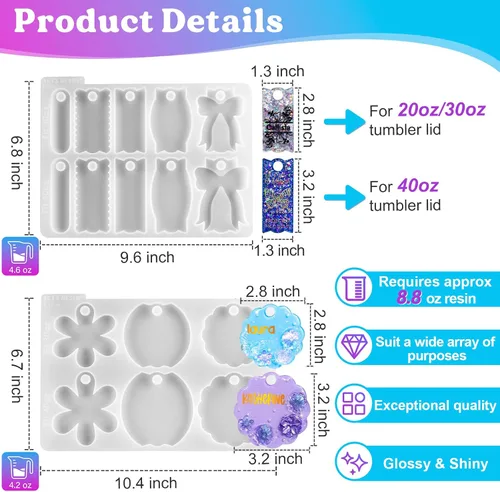 Miniatura 2 de LET'S RESIN Moldes de Resina para Placas de Nombre para Tapas de 20oz/30oz y 40oz, 16 Cavidades 2 Piezas Moldes de Silicona para Etiquetas de Nombre