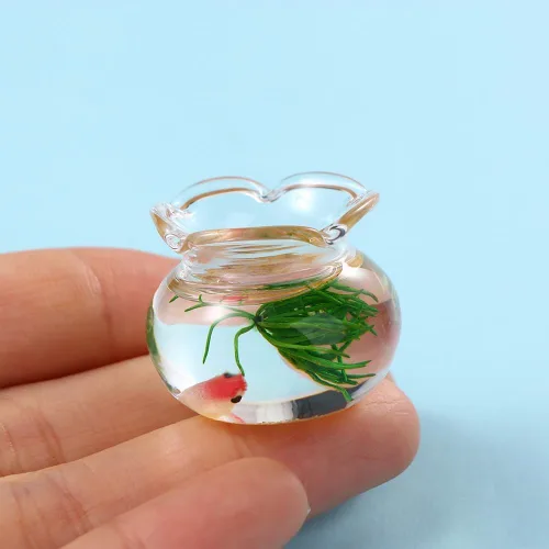 Miniatura 5 de 2 peceras en miniatura, 1: 12 casas de muñecas en miniatura de cristal Goldfish Tank Desktop Dollhouse Adornos para decoración de escenas de jardín