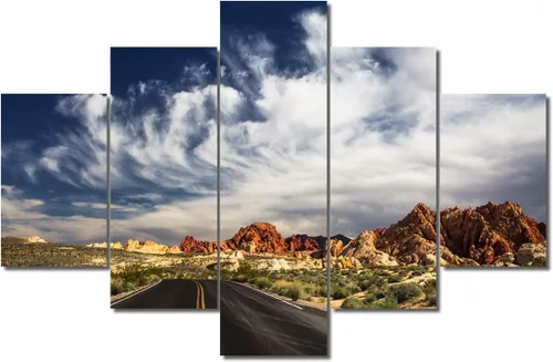 Miniatura 33 de TUMOVO Lienzo decorativo para pared de sala de estar, 5 paneles de naturaleza, Alaska, Estados Unidos, autopista alrededor de montañas, paisaje
