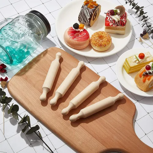Miniatura 5 de Suclain 15 rodillos pequeños de madera para cocina, para hornear masa pequeña para niños, fondant, pastelería, pizza, manualidades y juego
