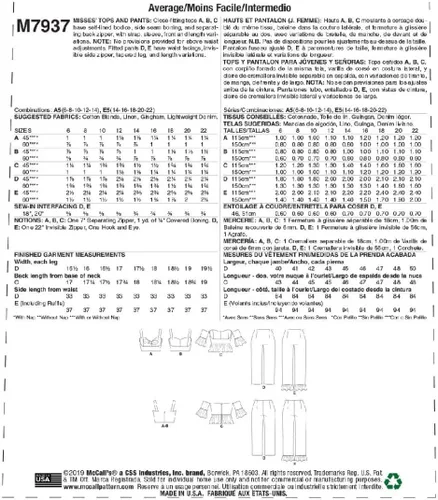 Miniatura 2 de McCall's Patterns McCall's - Pantalones para mujer, camiseta sin mangas, hombros descubiertos, tallas 14-22, patrón de costura, color blanco