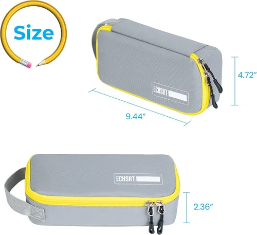 Miniatura 6 de Estuche grande para lápices, estuche duradero para bolígrafos con gran capacidad, bolsa de papelería portátil minimalista con asa para escuela, Gris