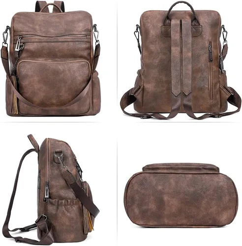 Miniatura 6 de CLUCI Mochila Bolso para Mujeres Mochila de Viaje de Cuero Grande Mochila para Mujeres Diseñador de Moda Bolsas de Hombro para Dama con Borla