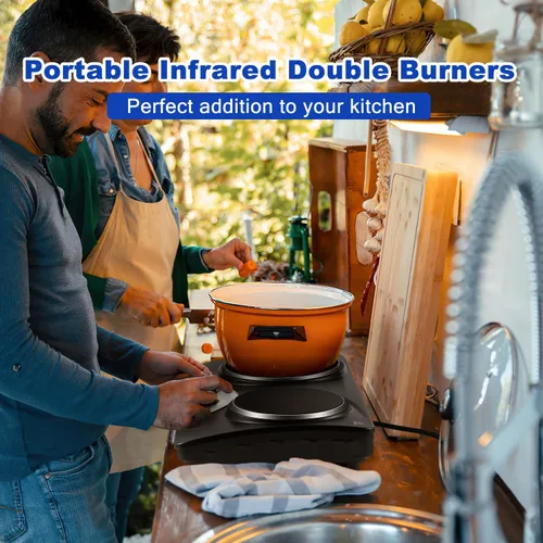 Miniatura 8 de Placa caliente, estufa eléctrica CUSIMAX de 1800 W, doble quemador, placa de cocina infrarroja de cerámica portátil, quemadores de control dual