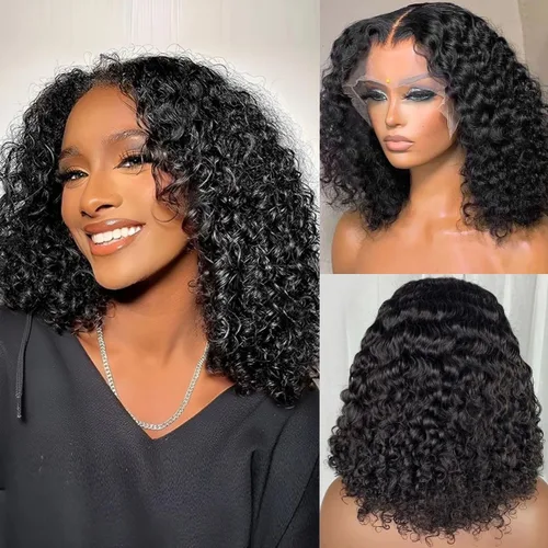 Miniatura 3 de Peluca BOB rizada de cabello humano 220 de densidad 13x4 de encaje frontal HD onda profunda para mujeres negras, sin pegamento, lista para usar