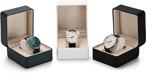 Miniatura 10 de Caja de regalo de reloj de cuero PU negro Premium Caja de almacenamiento de reloj individual con caja de reloj de pulsera de almohada extraíble