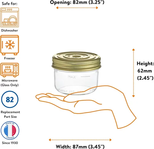 Miniatura 5 de Le Parfait Familia Wiss Terrine - Tarro de vidrio francés de boca ancha con sistema hermético de 2 piezas con tapas doradas Ideal para conservas