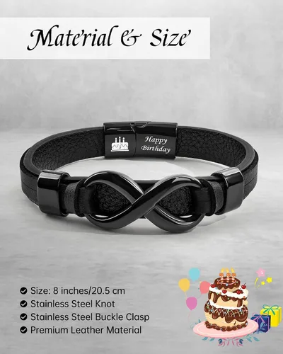 Miniatura 2 de VGWON Pulsera de Nudo Infinito para Hombres, Regalo de Navidad para Él Para Mi Hombre/Hijo/Papá Pulsera de Cuero Te Amo Pulsera para Hombres Regalo