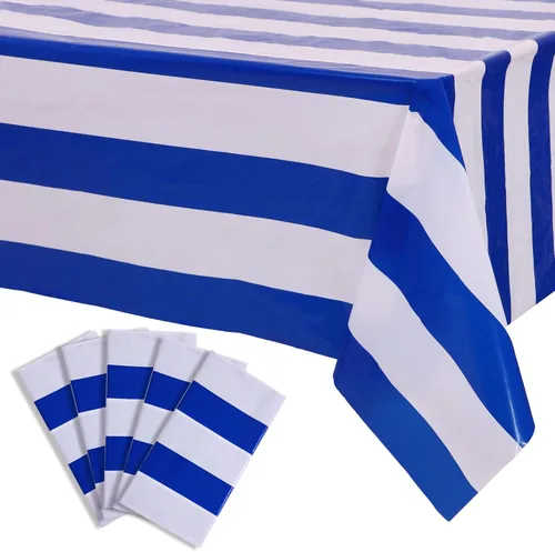 Miniatura 14 de Kesfey - Paquete de 3 manteles de plástico desechables, 54 x 108 pulgadas, diseño horizontal a rayas azul y blanco, náutico, impermeable, Rayas