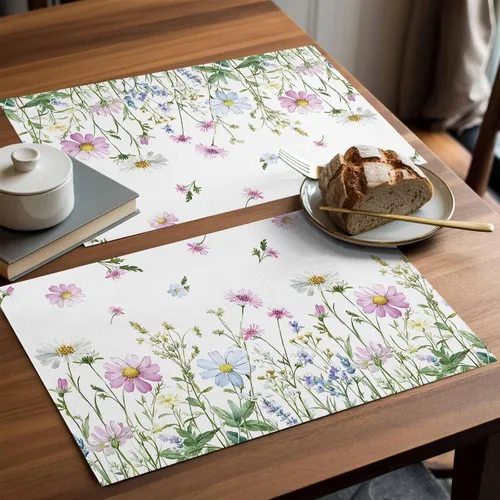 Miniatura 7 de Juego de 6 manteles individuales florales con flores de primavera, antideslizantes, lavables, coloridos manteles individuales de primavera para mesa