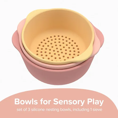 Miniatura 2 de Inspire My Play - 3 cuencos y tamiz anidables - Perfecto para bandeja de juegos sensoriales - Accesorios para contenedores sensoriales - Suministros